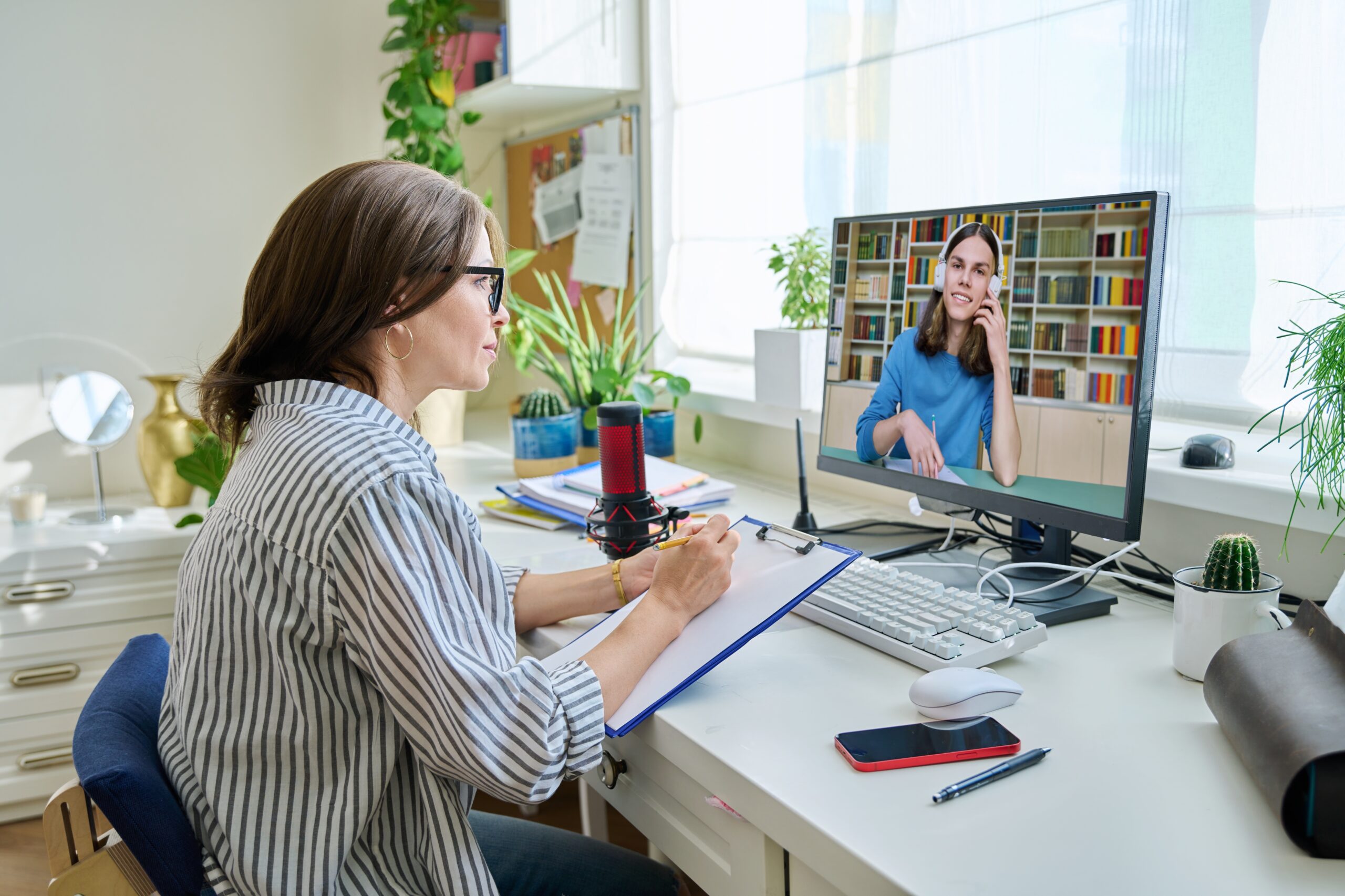 therapist doing a telehealth session